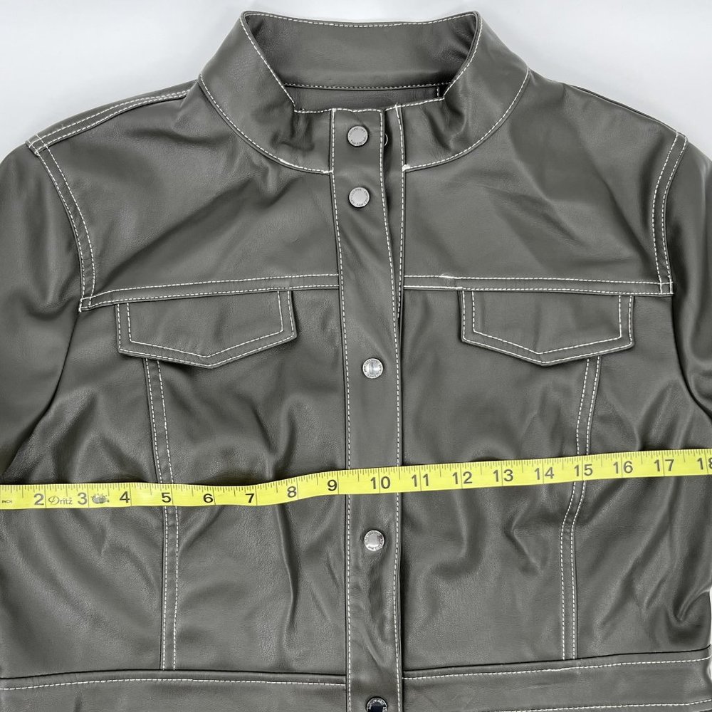 Sam Edelman Vegan Faux‎ Leather Jacket Women's Size Medium Loden Brown NWT - Picture 10 of 12